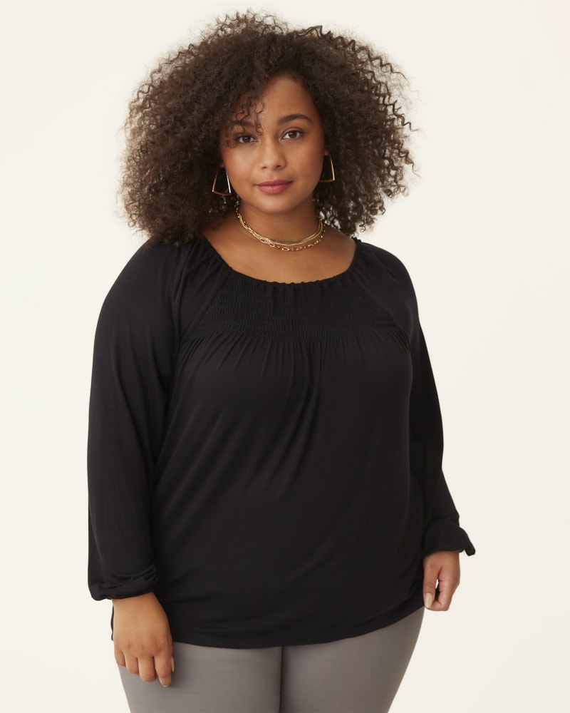 Front of plus size Millie Smocked Peasant Blouse by Hiatus | Dia&Co | dia_product_style_image_id:182347